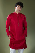 Load image into Gallery viewer, Cherry Red Mirror Embroidered Kurta Set