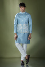 Load image into Gallery viewer, Blue Embroidered Kurta-Jacket Set
