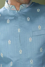 Load image into Gallery viewer, Blue Embroidered Kurta-Jacket Set