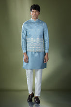 Load image into Gallery viewer, Blue Embroidered Kurta-Jacket Set