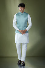 Load image into Gallery viewer, Teal Blue Quilted Kurta-Jacket Set