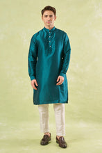 Load image into Gallery viewer, Bottle Green Embroidered Kurta-Bundi Set