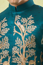 Load image into Gallery viewer, Bottle Green Embroidered Kurta-Bundi Set