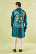 Load image into Gallery viewer, Bottle Green Embroidered Kurta-Bundi Set