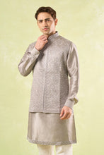 Load image into Gallery viewer, Grey Embroidered Kurta-Bundi Set
