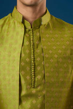 Load image into Gallery viewer, Olive Green Brocade Kurta-Bundi Set