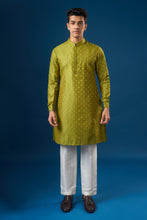 Load image into Gallery viewer, Olive Green Brocade Kurta-Bundi Set