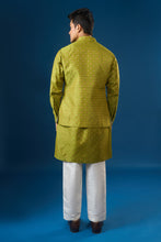 Load image into Gallery viewer, Olive Green Brocade Kurta-Bundi Set