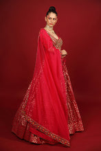 Load image into Gallery viewer, rani banarasi chanderi lehenga set with organza dupattat and blouse
