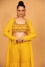 Load image into Gallery viewer, yellow self chanderi garara set with cape and blouse