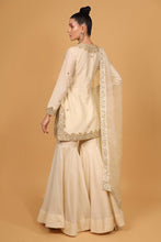 Load image into Gallery viewer, ivory chanderi silk garara set with organza dupattat