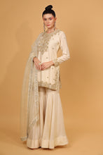 Load image into Gallery viewer, ivory chanderi silk garara set with organza dupattat