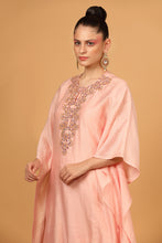 Load image into Gallery viewer, peach chanderi silk kaftan kurta set