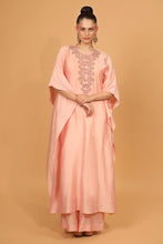 Load image into Gallery viewer, peach chanderi silk kaftan kurta set