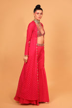 Load image into Gallery viewer, rani banarasi chanderi sharara with organza cape and blouse