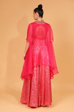 Load image into Gallery viewer, rani banarasi chanderi sharara with organza cape and blouse