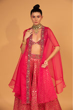 Load image into Gallery viewer, rani banarasi chanderi sharara with organza cape and blouse