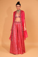 Load image into Gallery viewer, rani banarasi chanderi sharara with organza cape and blouse