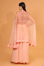 Load image into Gallery viewer, peach organza cape with crepe dhoti set with cape