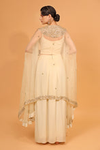 Load image into Gallery viewer, ivory organza cape with crepe dhoti set with cape