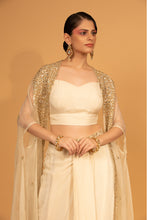 Load image into Gallery viewer, ivory organza cape with crepe dhoti set with cape