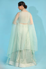 Load image into Gallery viewer, sea green banarasi chanderi sharara with organza cape and blouse