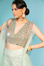 Load image into Gallery viewer, sea green banarasi chanderi sharara with organza cape and blouse