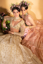 Load image into Gallery viewer, Peach banarasi organza lehenga with organza dupattat and blouse