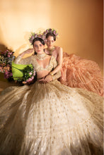 Load image into Gallery viewer, Peach banarasi organza lehenga with organza dupattat and blouse