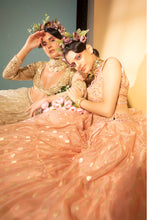 Load image into Gallery viewer, Peach banarasi organza lehenga with organza dupattat and blouse