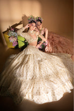 Load image into Gallery viewer, Peach banarasi organza lehenga with organza dupattat and blouse