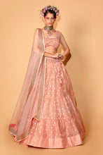 Load image into Gallery viewer, Peach banarasi organza lehenga with organza dupattat and blouse