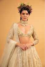 Load image into Gallery viewer, ivory banarasi organza lehenga with organza dupattat and blouse