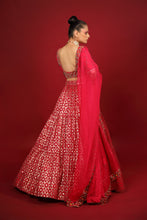 Load image into Gallery viewer, rani banarasi chanderi lehenga set with organza dupattat and blouse