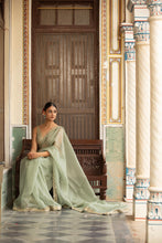 Load image into Gallery viewer, green organza saree