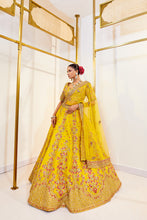Load image into Gallery viewer, Bindu mustard - Sunshine Glow Raw Silk Zardosi Bridal Lehenga Set