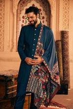 Load image into Gallery viewer, Hand-Picked Stitch: Navy Blue Indowestern with Patchwork Pintuck