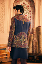 Load image into Gallery viewer, Navy Bandhgala with Multi Colored Embroidery