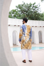 Load image into Gallery viewer, Mustard and Blue Tie-Dye Resham Embroidered Kurta