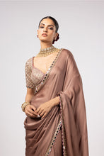 Load image into Gallery viewer, DEEP BEIGE SATIN SAREE WITH SWEETHEART NECK BLOUSE