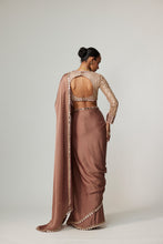 Load image into Gallery viewer, DEEP BEIGE SATIN SAREE SET