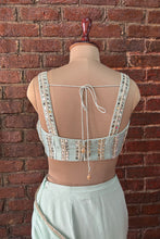 Load image into Gallery viewer, Mint Pre-draped saree with mirror work blouse