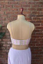 Load image into Gallery viewer, Lavender Pre-draped saree with mirror work blouse