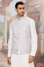 Load image into Gallery viewer, Slate Sky Dori Embroidered Kurta Bundi Set