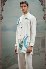 Load image into Gallery viewer, White Peacock Hand-Painted Silk Kurta