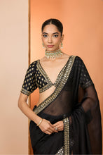Load image into Gallery viewer, Black organza saree