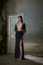 Load image into Gallery viewer, Black skirt and jacket set with an ivory corset