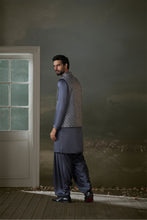 Load image into Gallery viewer, GREY RAW SILK BUNDI JACKET WITH KURTA AND SALWAR