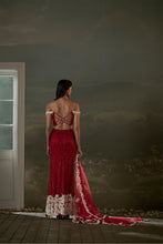 Load image into Gallery viewer, Red skirt with pleated crop top and dupatta
