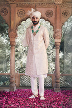 Load image into Gallery viewer, Cream Floral Embroidered Sherwani with Threadwork AND MOTI HAND EMBROIDERY HIGHLIGHTS